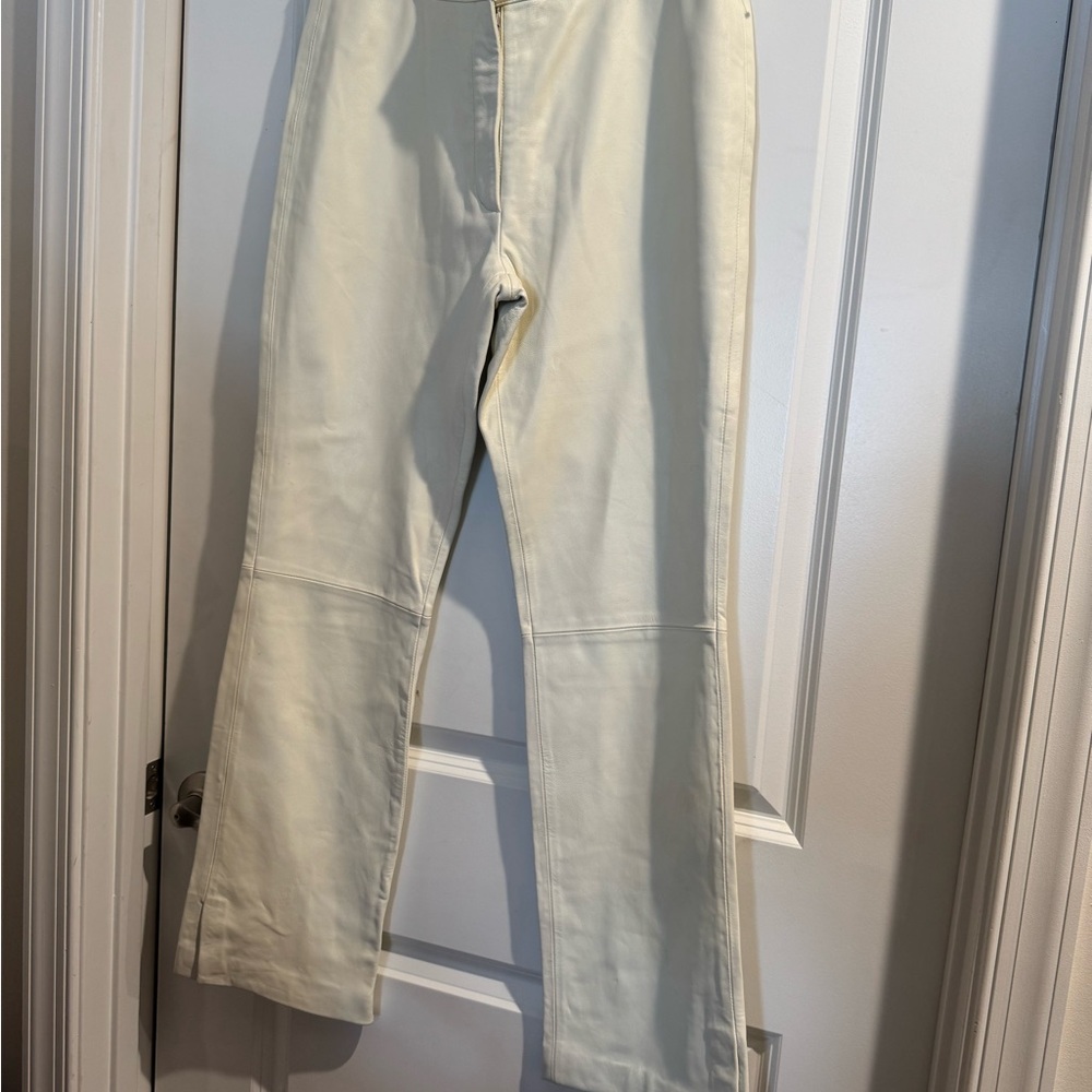 Women’s Icicle Elegant Leather Cream Flare Pants Size 8